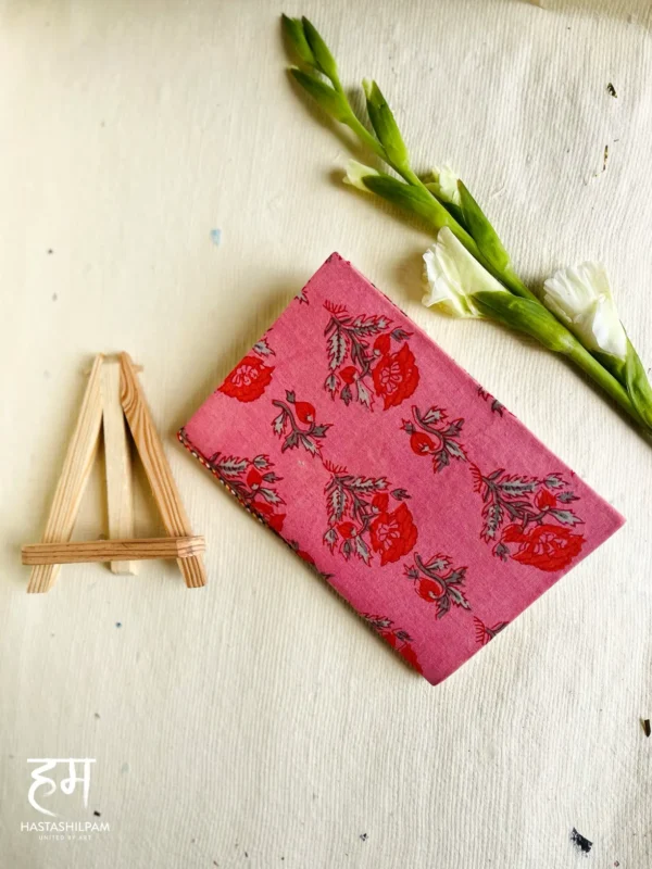Sustainable & Handcrafted Journal - Peach with flower motif