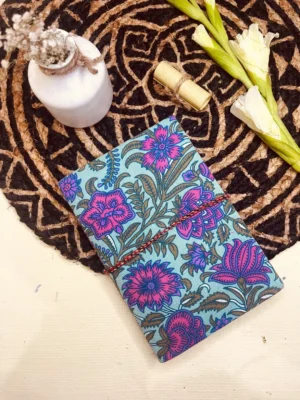 Sustainable & Handcrafted Journal - Sea Green with Pink Floral Motifs