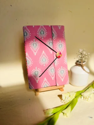 Sustainable & Handcrafted Journal - Pink with Gray Leaf Motifs
