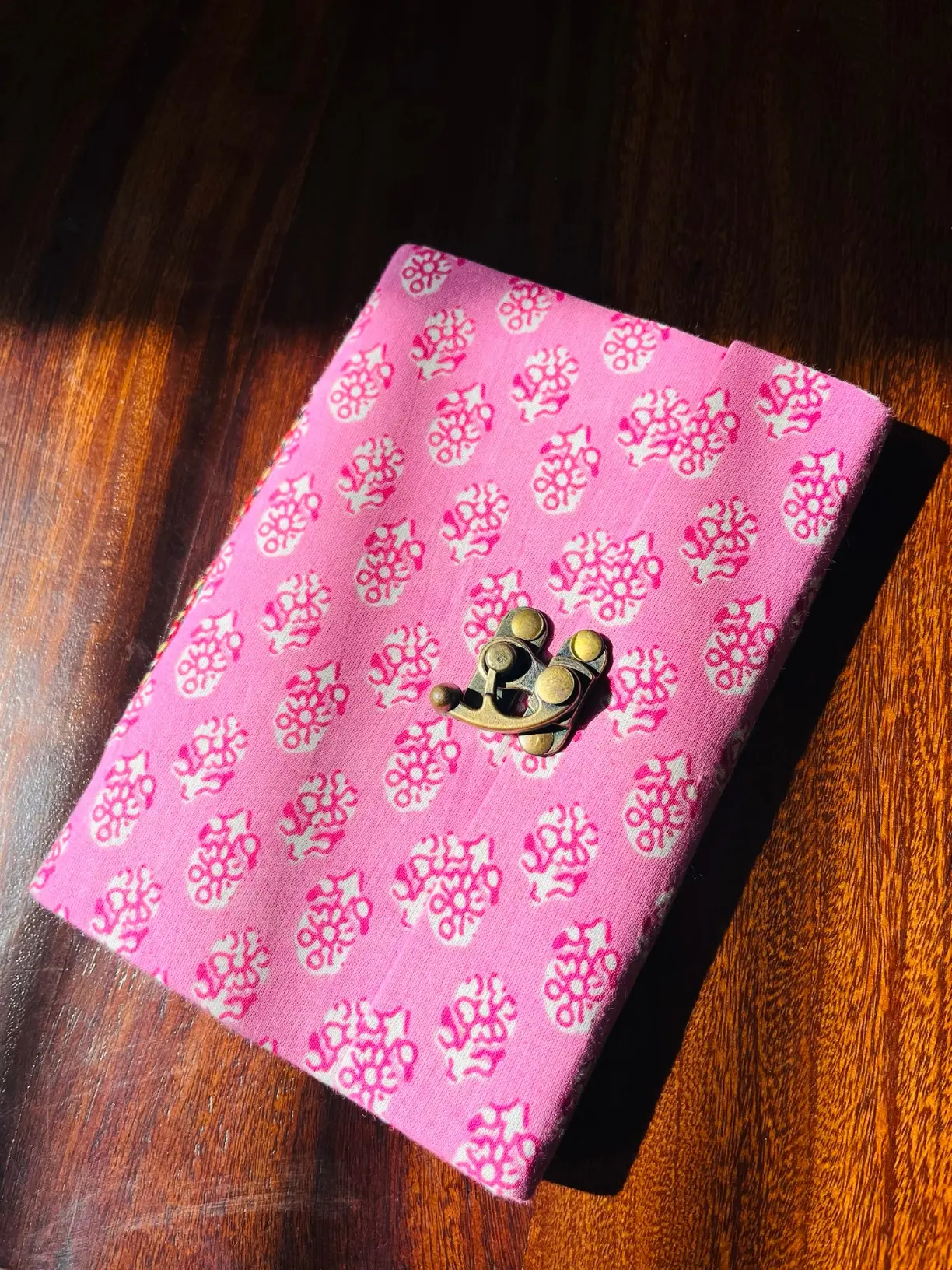 Sustainable & Handcrafted Journal - Pink with Pink Flower Motifs