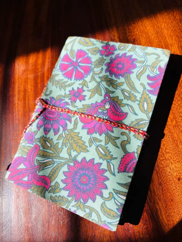 Sustainable & Handcrafted Journal - Sea Green with Pink Floral Motifs