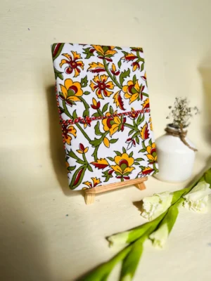 Sustainable & Handcrafted Journal - White with Yellow & Green Floral Motifs