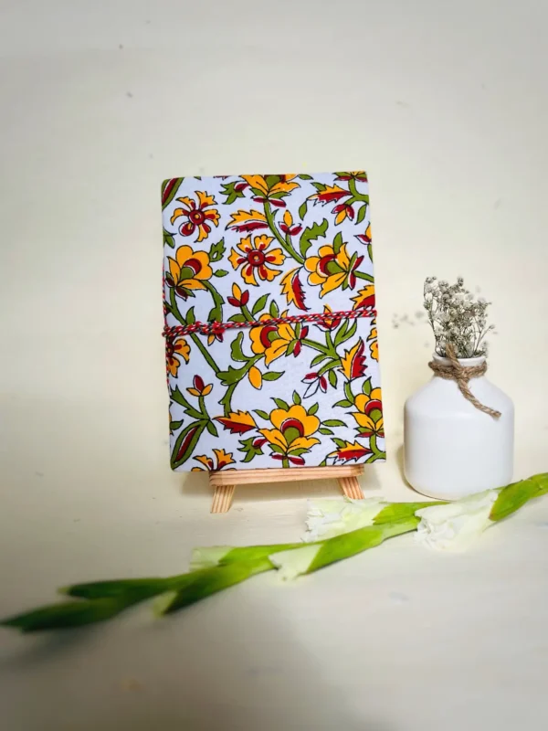 Sustainable & Handcrafted Journal - White with Yellow & Green Floral Motifs