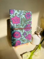 Sustainable & Handcrafted Journal - Sea Green with Pink Floral Motifs