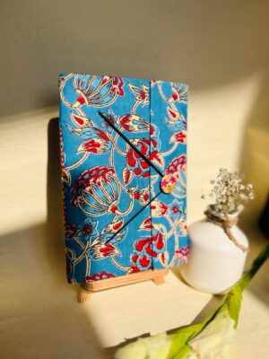 Sustainable & Handcrafted Journal - Sky Blue with Red Floral Motifs