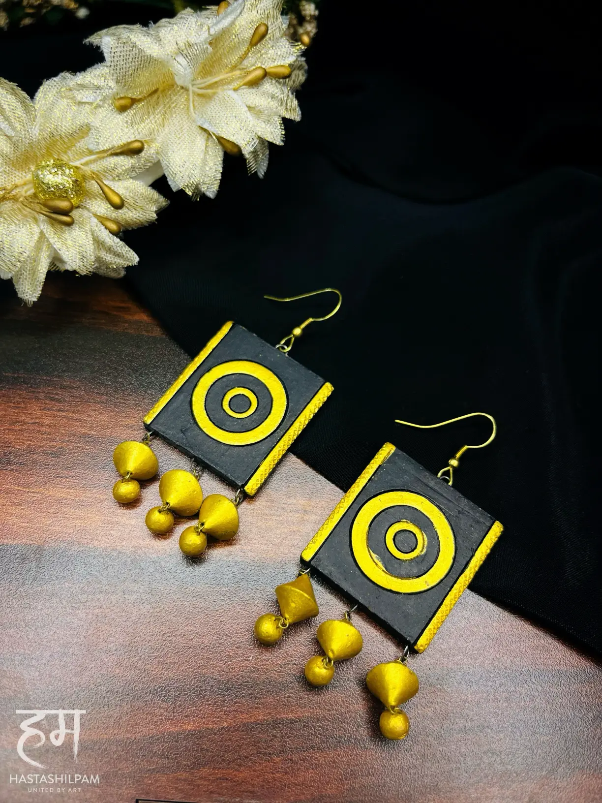 Saanjh Black & Golden Terracotta Earrings