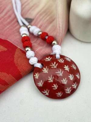 Handpainted Terracotta Jewellery Set - Red & White