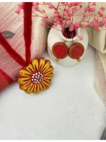 Handpainted Terracotta Jewellery Set - Red & Golden