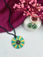 Handpainted Terracotta Jewellery Set - Green & Yellow