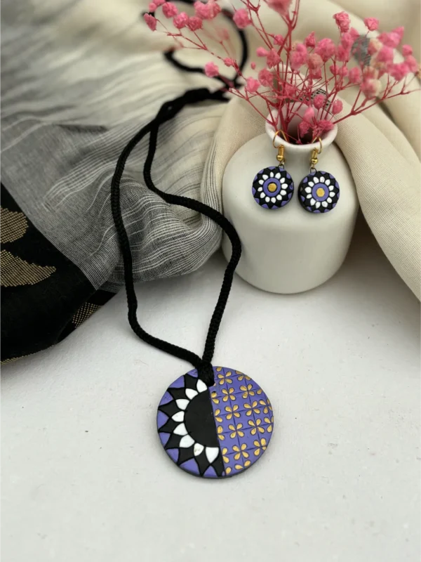 Handpainted Terracotta Jewellery Set - Purple & Black