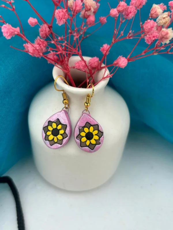 Handpainted Terracotta Jewellery Set - Pink & Black