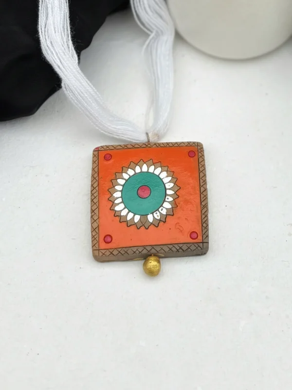 Handpainted Terracotta Jewellery Set - Orange & Green