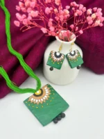 Handpainted Terracotta Jewellery Set - Green & Black