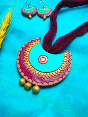 Handpainted Terracotta Jewellery Set - Rose & Green