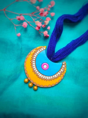 Handpainted Terracotta Jewellery Set - Yellow & Blue