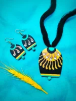 Handpainted Terracotta Jewellery Set - Yellow & Black