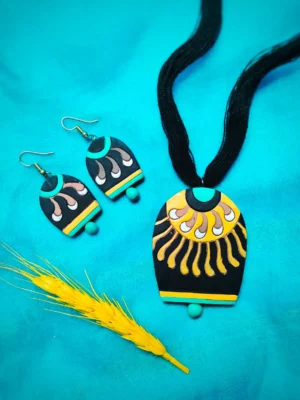 Handpainted Terracotta Jewellery Set - Yellow & Black