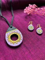 Handpainted Terracotta Jewellery Set - Pink & Black