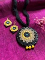 Handpainted Terracotta Jewellery Set - Black & Yellow