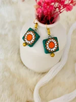 Handpainted Terracotta Jewellery Set - Green & Orange