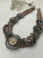 Ornamental Jute Necklace - Silver Charm